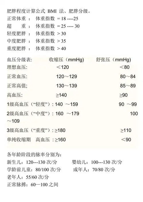 肥胖程度计算公式bmi法