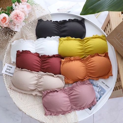 新款防走光无肩带内衣女学生韩版打底裹胸纯色文胸美背抹胸木耳边