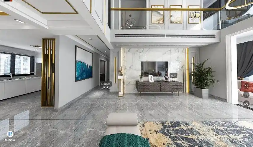 挑空轻奢设计顶层复式客厅现代简约客厅设计图片赏析