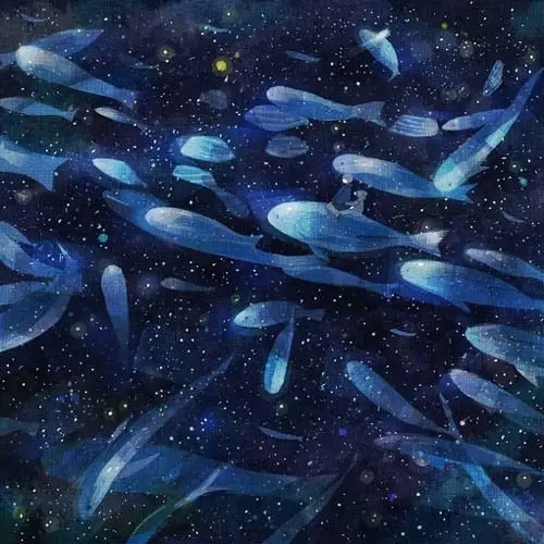 唯美蓝色调插画图片