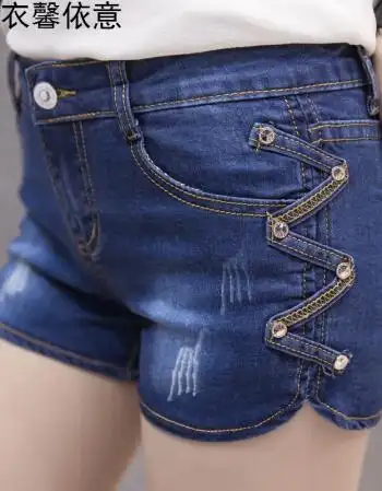 衣馨依意夏2018年韩版显瘦修身潮流性感时尚休闲开叉牛仔短裤 深蓝色