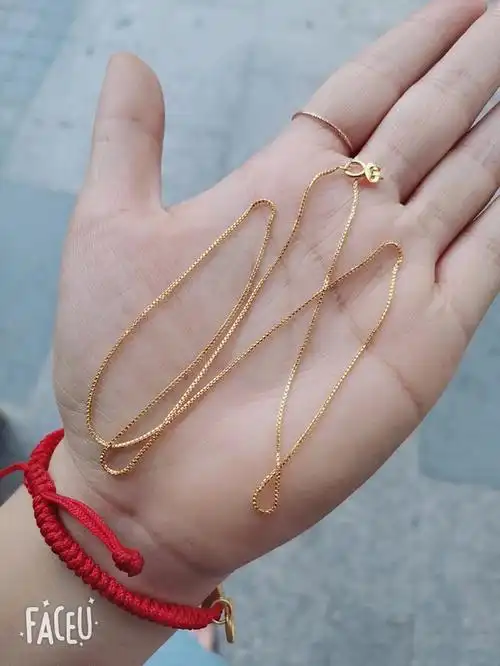 18k彩金黄金色盒子项链素链