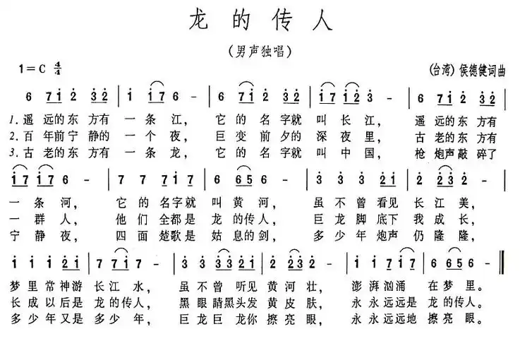 龙的传人(王力宏 张明敏)_歌谱歌词_曲谱资料