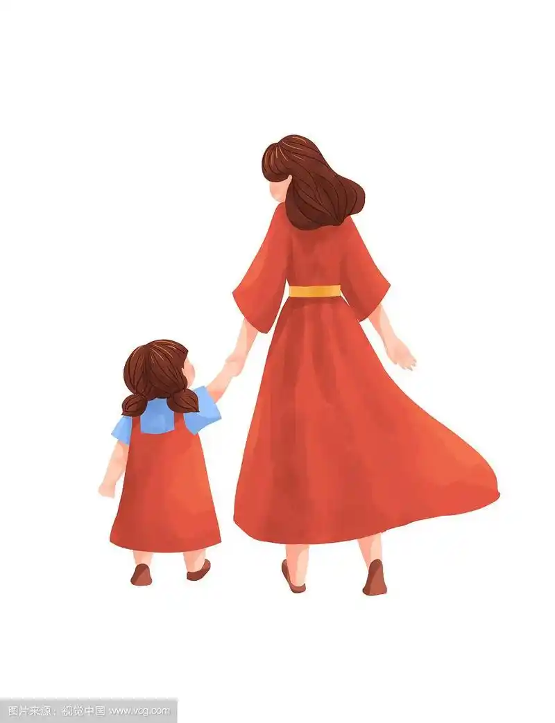 牵手的母女人物插画