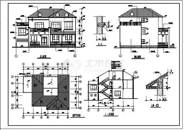 别墅设计_某二层带天窗砖混结构别墅建筑施工cad图纸_居住建筑_土木在
