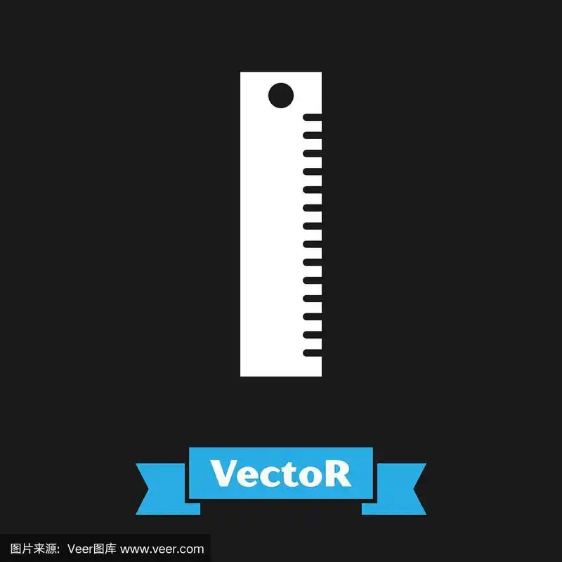 白色标尺图标孤立在黑色背景.直尺的象征.矢量图