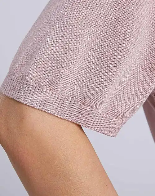 女款浅豆沙色时尚烫钻假两件短袖针织衫