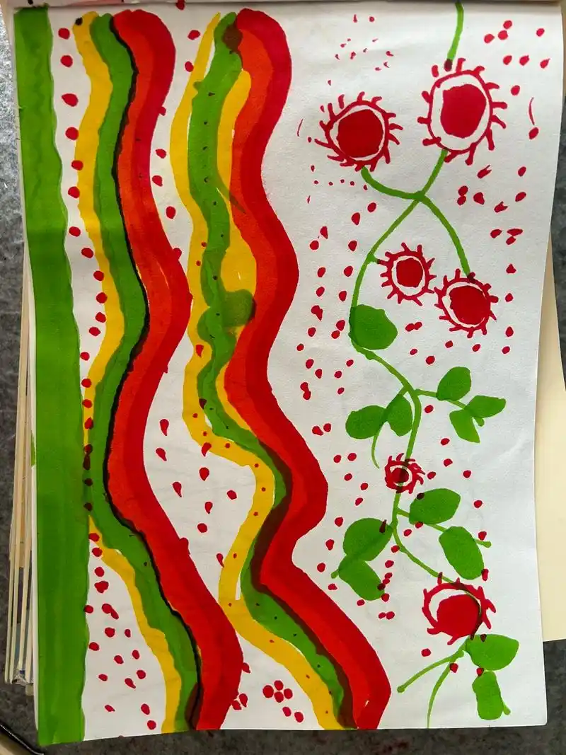 《感受音乐》听音乐画画.学生用点,线,面还有颜色表达对不同音 - 抖音