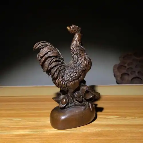 实心纯铜生肖公鸡古玩小件手把仿古铜器紫铜摆件