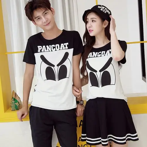 夏季情侣装套装韩版印花短裤短裙短袖情侣t恤