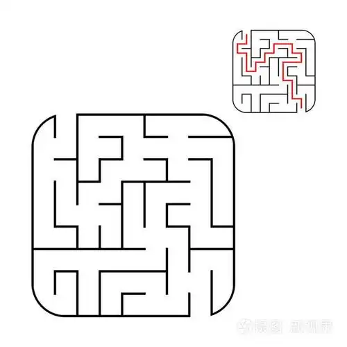 抽象方形迷宫.容易的难度级别.孩子们的游戏.儿童拼图.一个入口, 一个