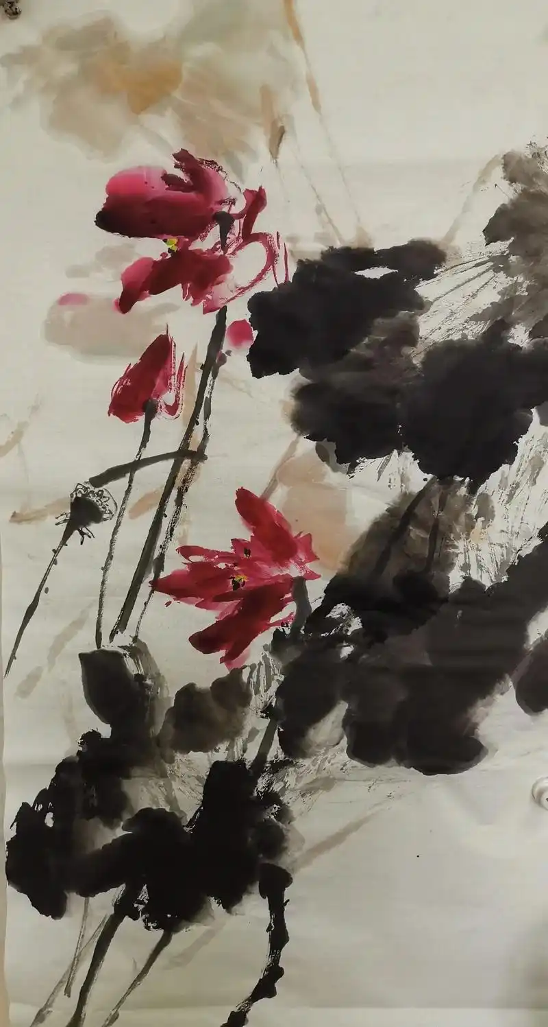 水墨荷花#水墨写意 #作品欣赏 #写意花鸟 #因为热爱所以坚 - 抖音