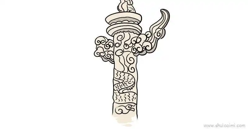 标志柱简笔画中华柱子超简笔画图颜色中华柱简笔画国旗和华表柱简笔画