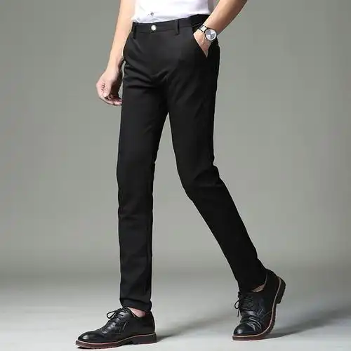 秋鼕厚款男士休闲裤商务西裤青年西装裤子加绒修身小脚黑色工作裤