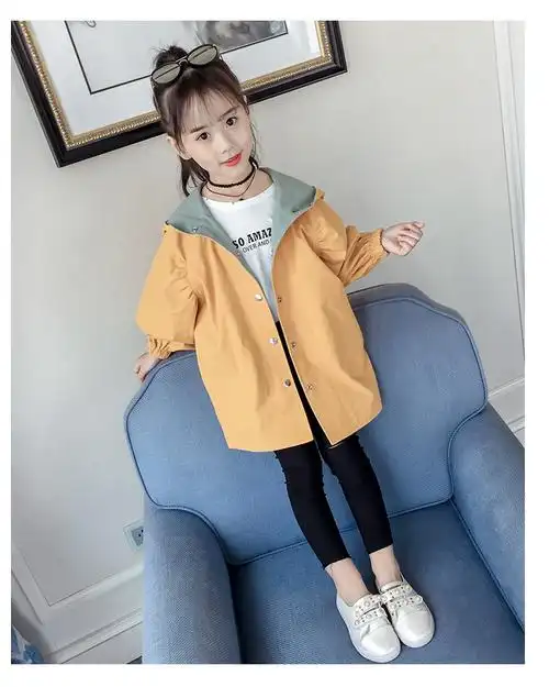 女童装外套秋冬2018新款韩版中长款洋气儿童秋装中大童时尚风衣潮