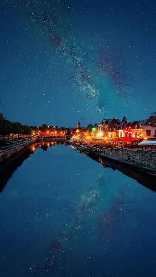 夜景 星空 城市 倒影