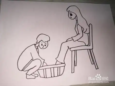 洗脚简笔画教程给妈妈洗脚简笔画怎么画给母亲洗脚简笔画给母亲洗脚简
