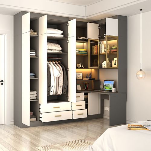 书架学习桌一体储物柜现代转角书柜电脑桌儿童书桌连体组合衣柜