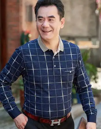 2018装爸爸装长袖t恤男士薄款衫40-50岁中年t恤男长袖衣服 藏青 175