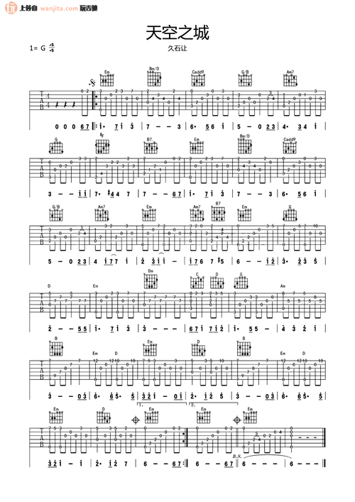 《天空之城指弹吉他谱》_古典_g调_吉他图片谱1张 图1