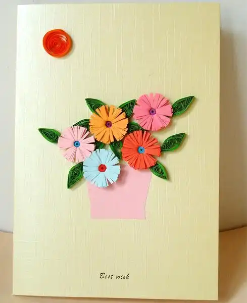 衍纸贺卡diy手工立体卡片 大红花