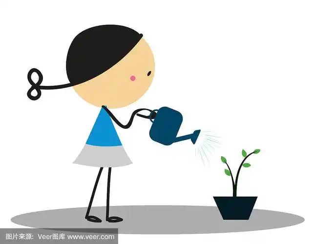 涂鸦小女孩正在给花浇水,园艺-全彩