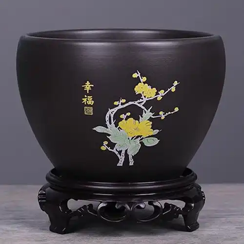 清仓桌面花盆陶瓷大号带托盘创意绿植绿萝多肉紫砂釉盆景盆特价