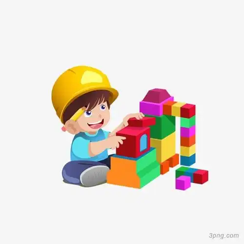 手绘玩积木的卡通儿童