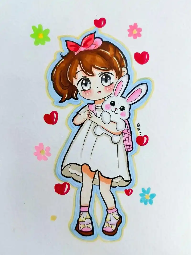兔子女孩动漫绘画过程图.#二次元 #q版人物 #手绘 #兔子 - 抖音