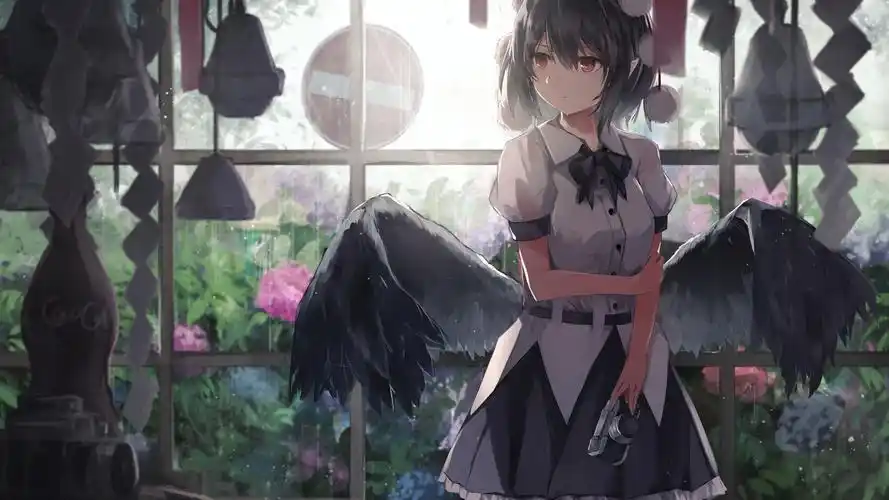 女生,裙子,翅膀,相机,动漫壁纸