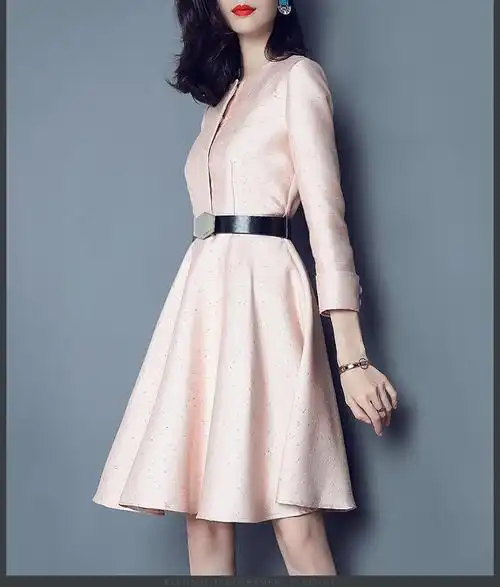 娜娜女王名媛印花连衣裙九分袖收腰大摆a字裙女2017秋装新款2419