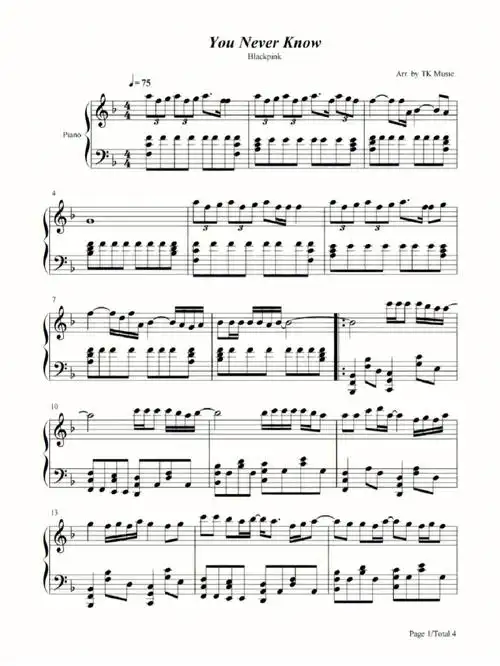 钢琴谱youneverknowblackpink