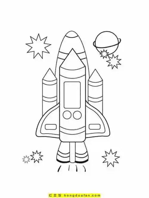 10张最棒的火箭飞船太空舱卡通儿童画涂色图片-红豆饭小学生简笔画