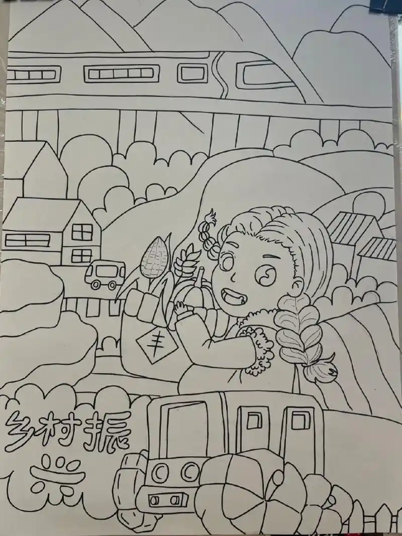 乡村振兴主题画 完整作品放在最后喽 美丽乡村主题画乡村 丰收的季节