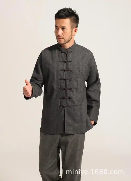 批发米尼也男士唐装秋冬中国民族唐装羊毛连袖长袖外套上衣