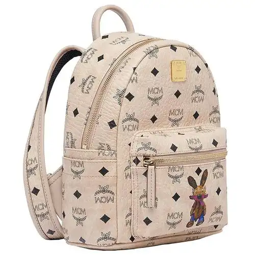 mcm女包皮革兔子印花图案双肩包迷你号米色mwk6axl07ig01
