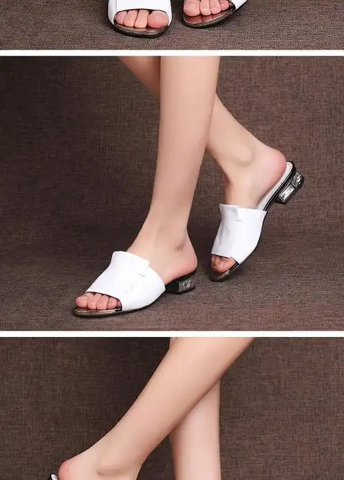 夏季新款白色牛皮拖鞋女 真皮休闲平跟女凉拖韩版低跟包脚一字拖女