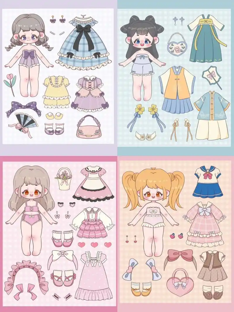 少女换装贴纸合集 | 少女换装插画 娃娃们的衣橱要有不同风格的衣服呀