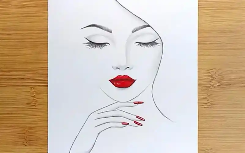 【手绘】铅笔手绘素描红唇女孩