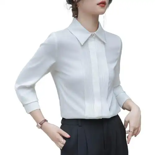 衬衣职业衬衫新款女上衣设计感气质通勤雪纺长袖白色缎面2024春装