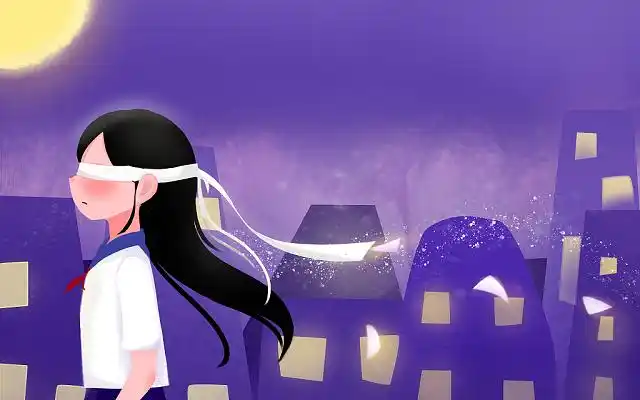 国际盲人节盲人小女孩默默陪伴长大主题插画国际盲人节插画