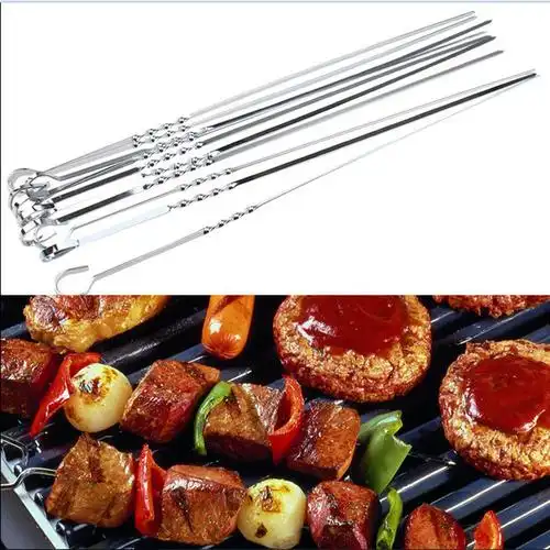 10pcs 38cm stainless steel barbeque skewer needle bbq k