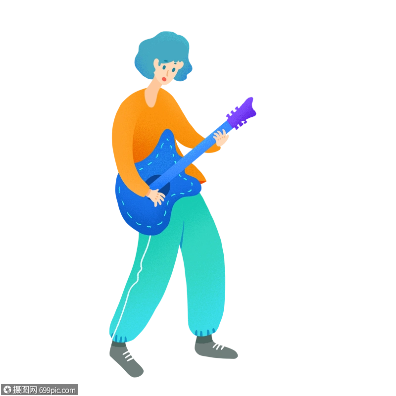 玩乐队摇滚弹奏吉他的青年