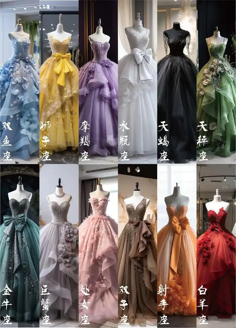 十二星座之晚礼服系列.宝子们喜欢这个系列吗? #ai绘画 # - 抖音