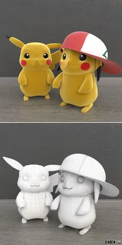c4d戴帽子的皮卡丘卡通宠物小精灵模型