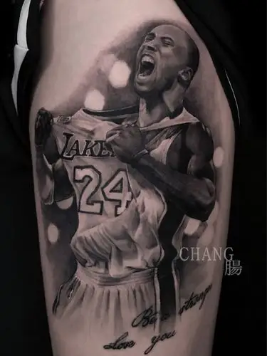 科比纹身致敬信仰写实纹身大腿纹身