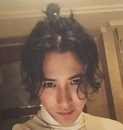 男生黑色中分刘海丸子头发型