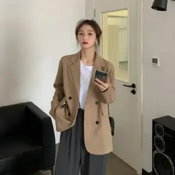 小众设计感西装女免熨卡其色休闲西装外套女士西服设计感小众小个子