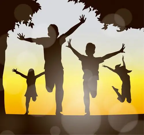 儿童奔跑背影剪影背景素材