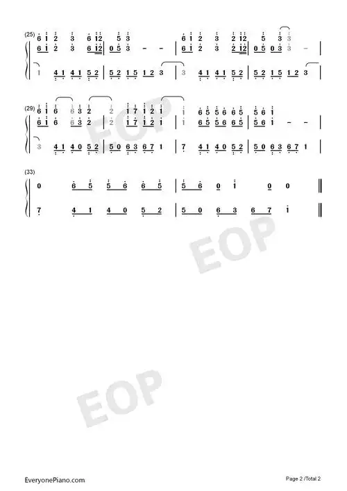 爱殇-东宫插曲-初学者c调简易版双手简谱预览2